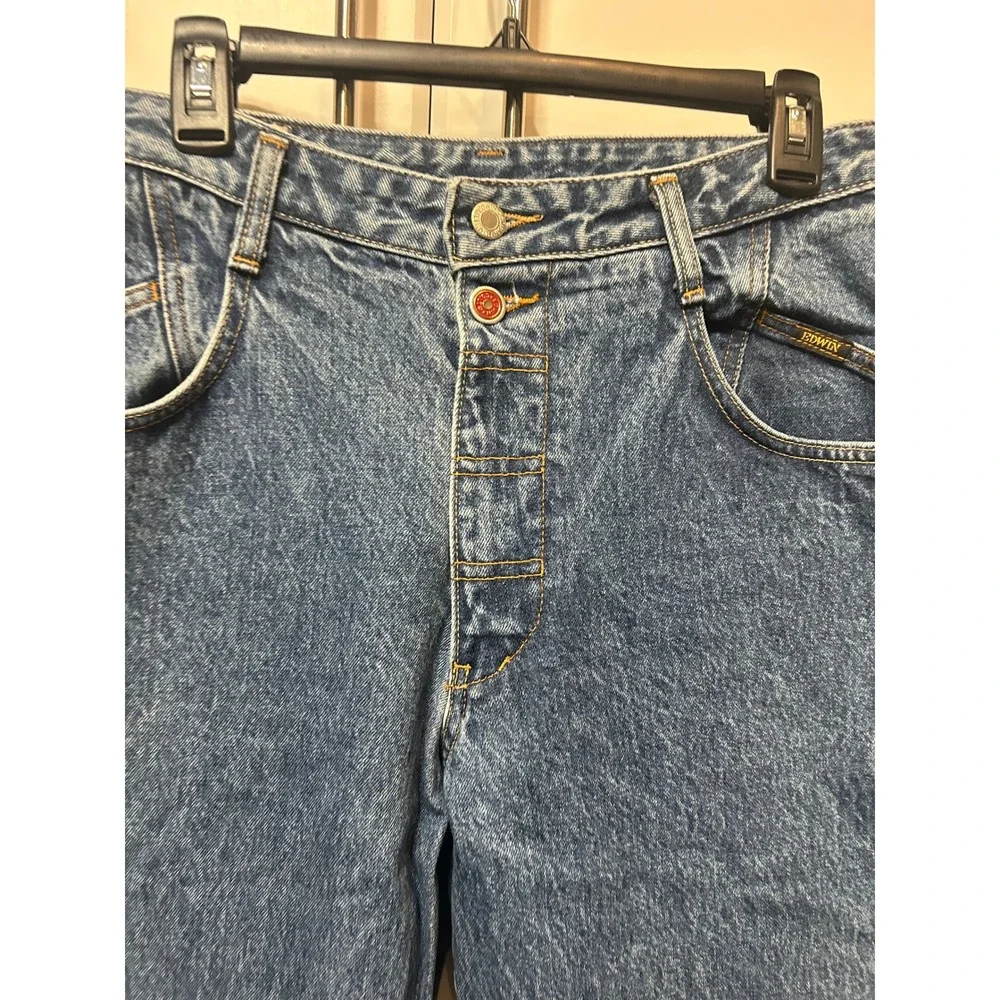 Vintage Edwin Jeans‎ Blue Denim High Waisted Straight Leg Rare Button Fly Medium
